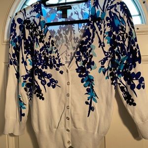 INC White & Blue Cardigan Sweater Size Large
